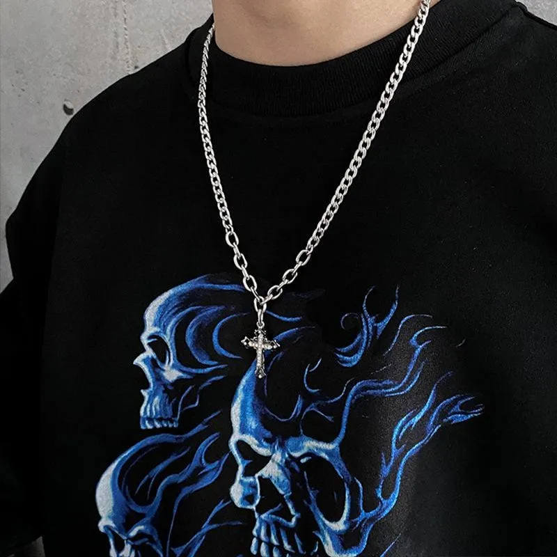 Chicmy-Korean style, Korean men's outfit, minimalist style, street fashionCROSS PENDANT CHAIN NECKLACE