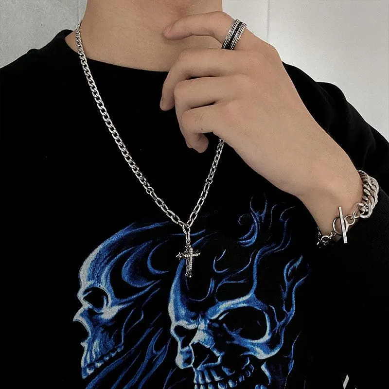Chicmy-Korean style, Korean men's outfit, minimalist style, street fashionCROSS PENDANT CHAIN NECKLACE