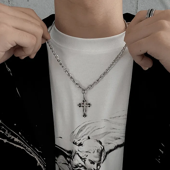 Chicmy-Korean style, Korean men's outfit, minimalist style, street fashionCROSS PENDANT CHAIN NECKLACE