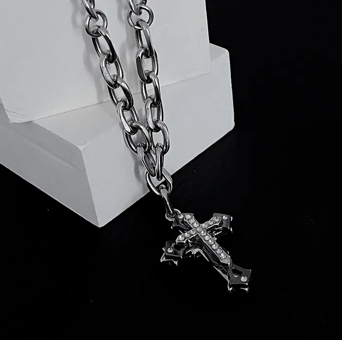 Chicmy-Korean style, Korean men's outfit, minimalist style, street fashionCROSS PENDANT CHAIN NECKLACE