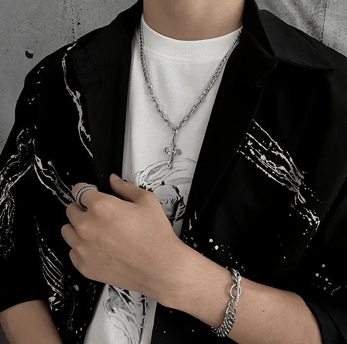Chicmy-Korean style, Korean men's outfit, minimalist style, street fashionCROSS PENDANT CHAIN NECKLACE