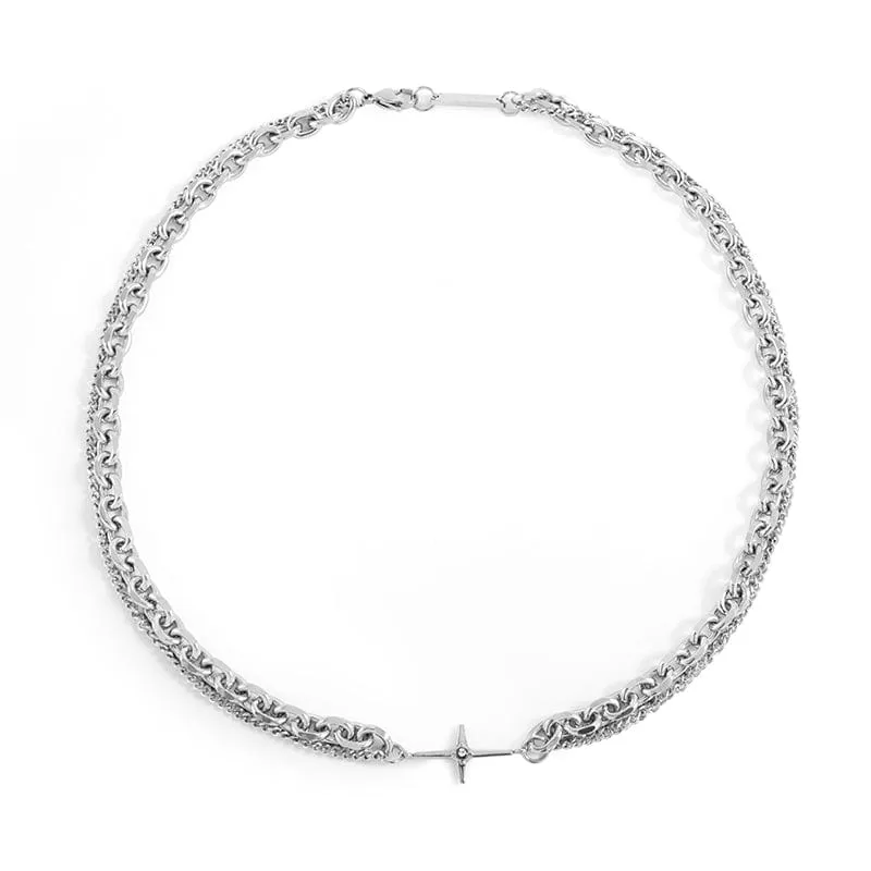 Chicmy-Korean style, Korean men's outfit, minimalist style, street fashionDOUBLE CHAIN CROSS NECKLACE