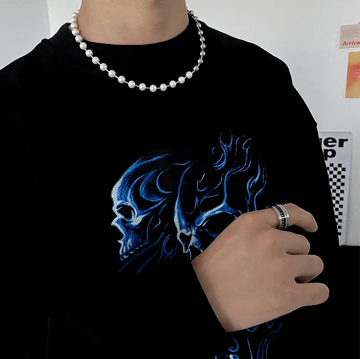 Chicmy-Korean style, Korean men's outfit, minimalist style, street fashionHALF PEARL NECKLACE