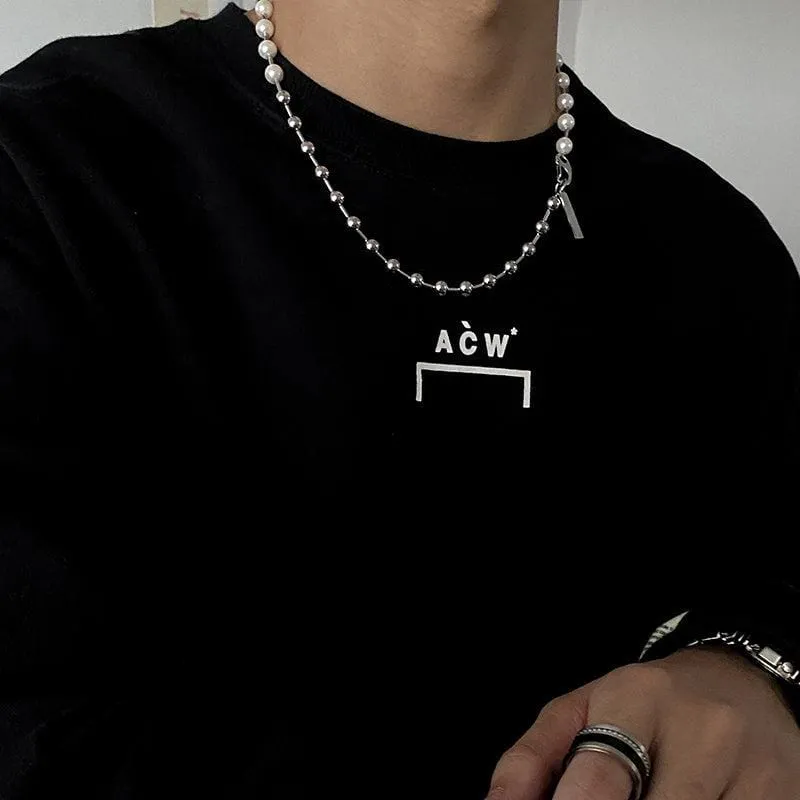 Chicmy-Korean style, Korean men's outfit, minimalist style, street fashionHALF PEARL NECKLACE