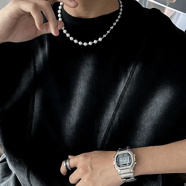Chicmy-Korean style, Korean men's outfit, minimalist style, street fashionHALF PEARL NECKLACE