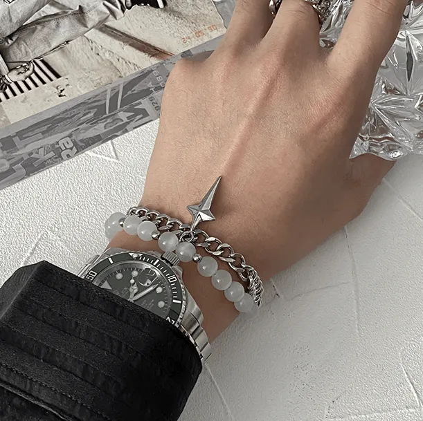 Chicmy-Korean style, Korean men's outfit, minimalist style, street fashionPENDANT PEARL DOUBLE LAYER BRACELET