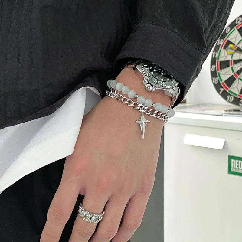 Chicmy-Korean style, Korean men's outfit, minimalist style, street fashionPENDANT PEARL DOUBLE LAYER BRACELET