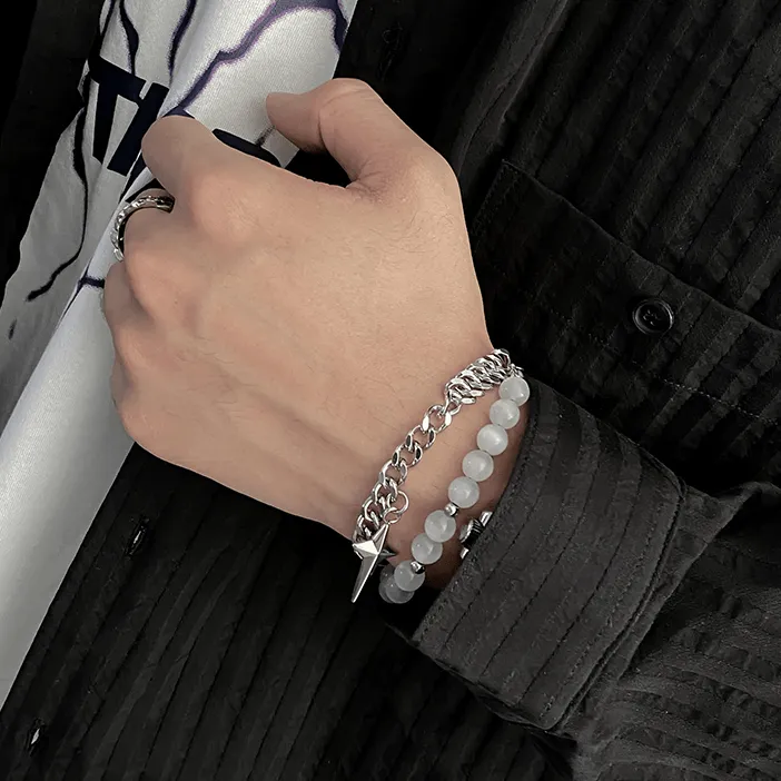Chicmy-Korean style, Korean men's outfit, minimalist style, street fashionPENDANT PEARL DOUBLE LAYER BRACELET
