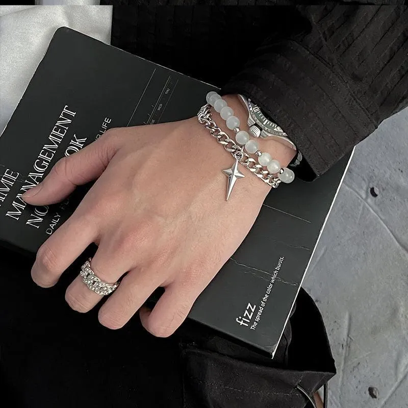 Chicmy-Korean style, Korean men's outfit, minimalist style, street fashionPENDANT PEARL DOUBLE LAYER BRACELET
