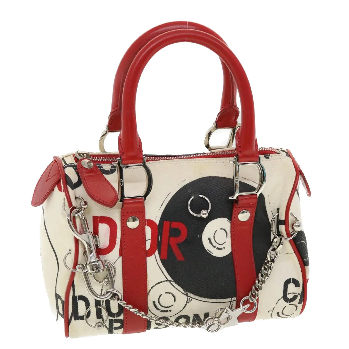 CHRISTIAN DIOR Hardcore Boston Bag Canvas White Red BO B 0024  39290