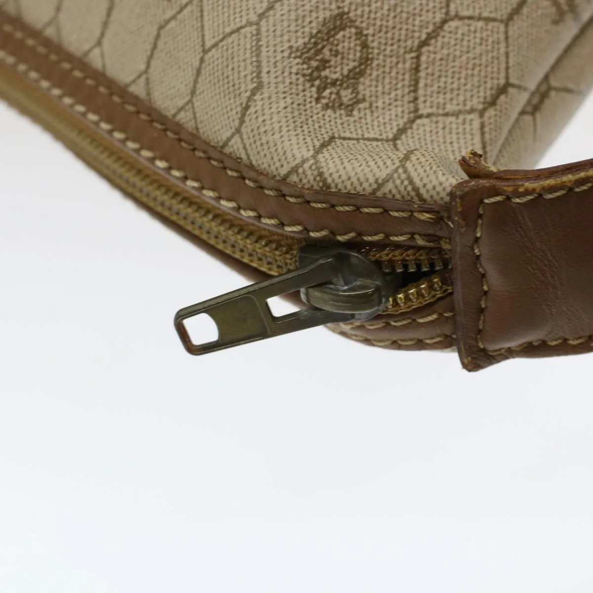 CHRISTIAN DIOR Honeycomb Canvas Tote Bag PVC Leather Beige Brown Auth ar9982