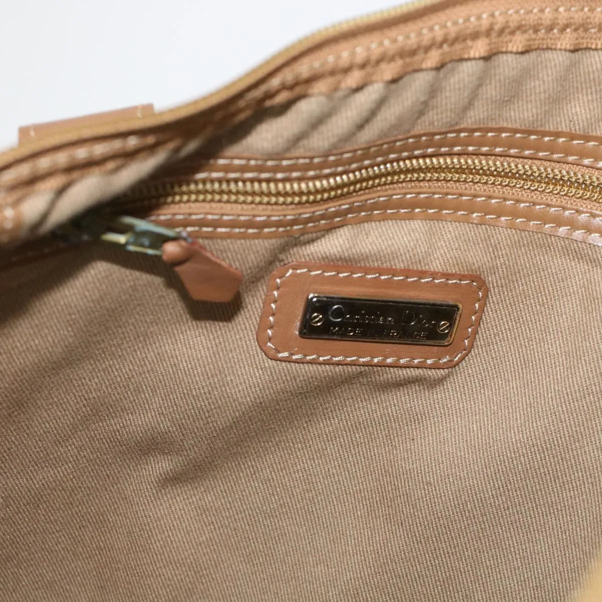 CHRISTIAN DIOR Honeycomb Canvas Tote Bag PVC Leather Beige Brown Auth ar9982