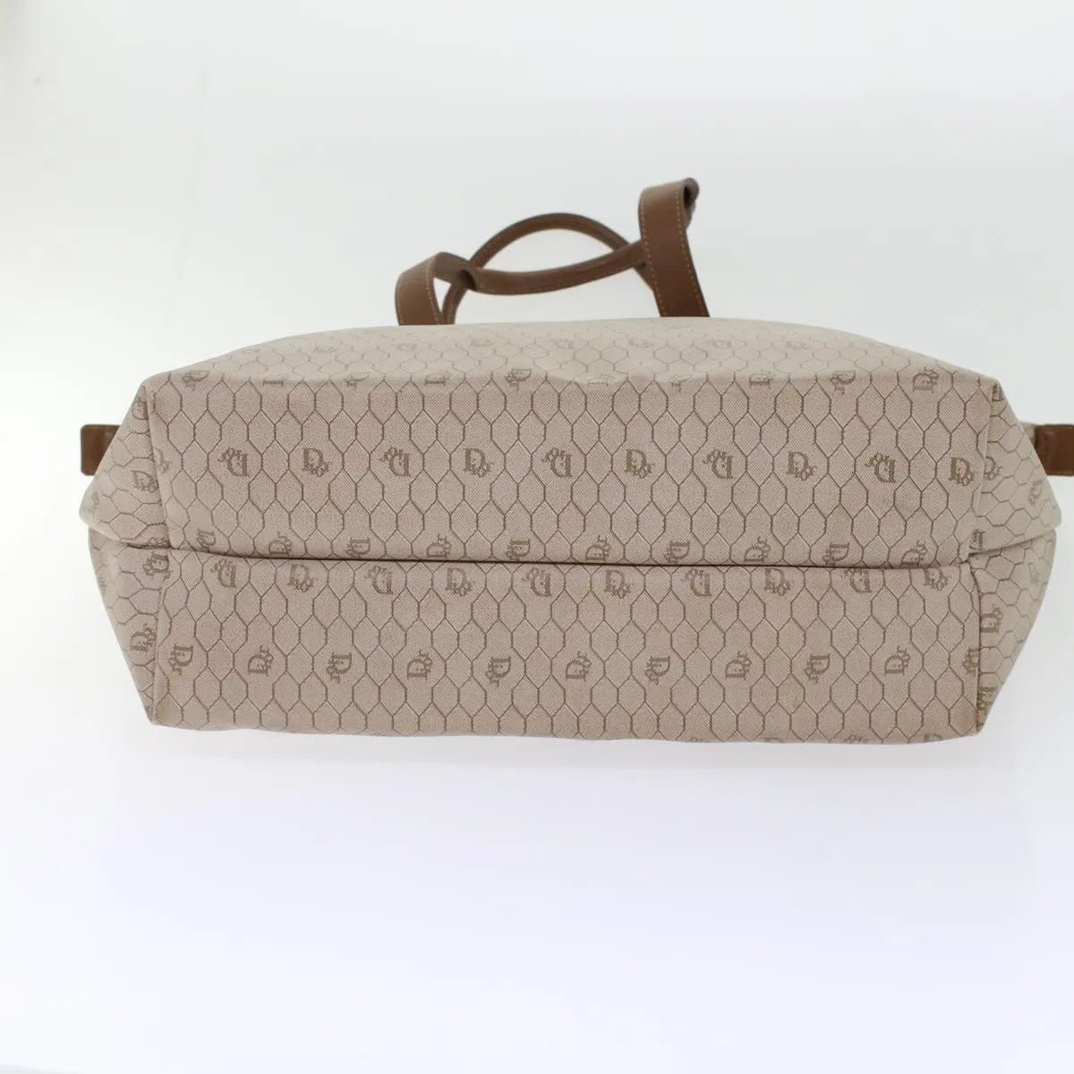 CHRISTIAN DIOR Honeycomb Canvas Tote Bag PVC Leather Beige Brown Auth ar9982