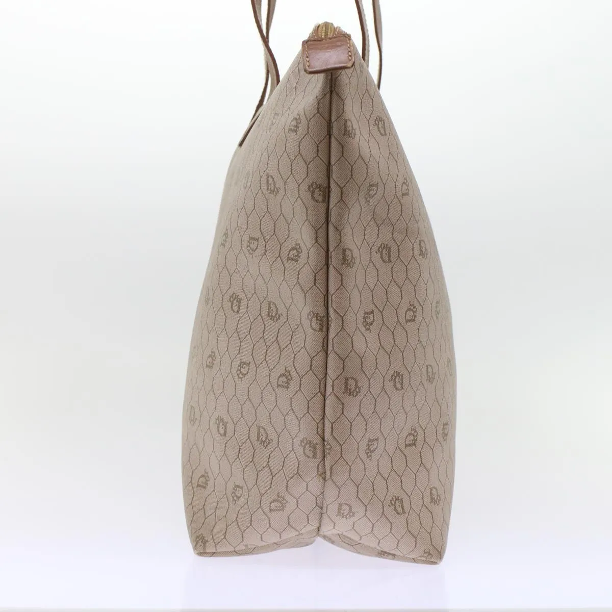 CHRISTIAN DIOR Honeycomb Canvas Tote Bag PVC Leather Beige Brown Auth ar9982