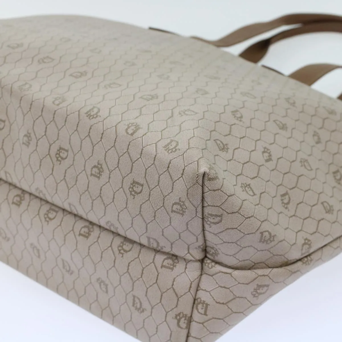 CHRISTIAN DIOR Honeycomb Canvas Tote Bag PVC Leather Beige Brown Auth ar9982
