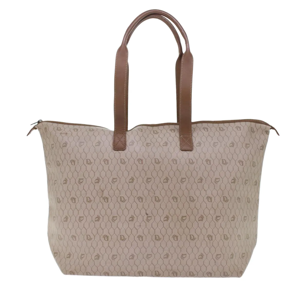 CHRISTIAN DIOR Honeycomb Canvas Tote Bag PVC Leather Beige Brown Auth ar9982
