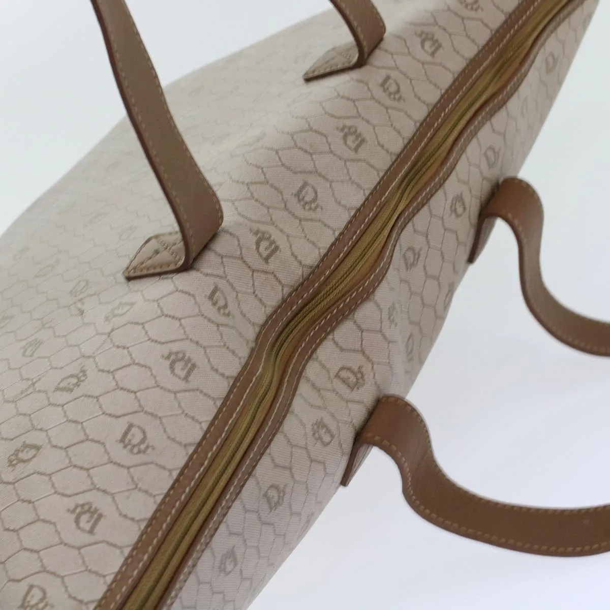 CHRISTIAN DIOR Honeycomb Canvas Tote Bag PVC Leather Beige Brown Auth ar9982