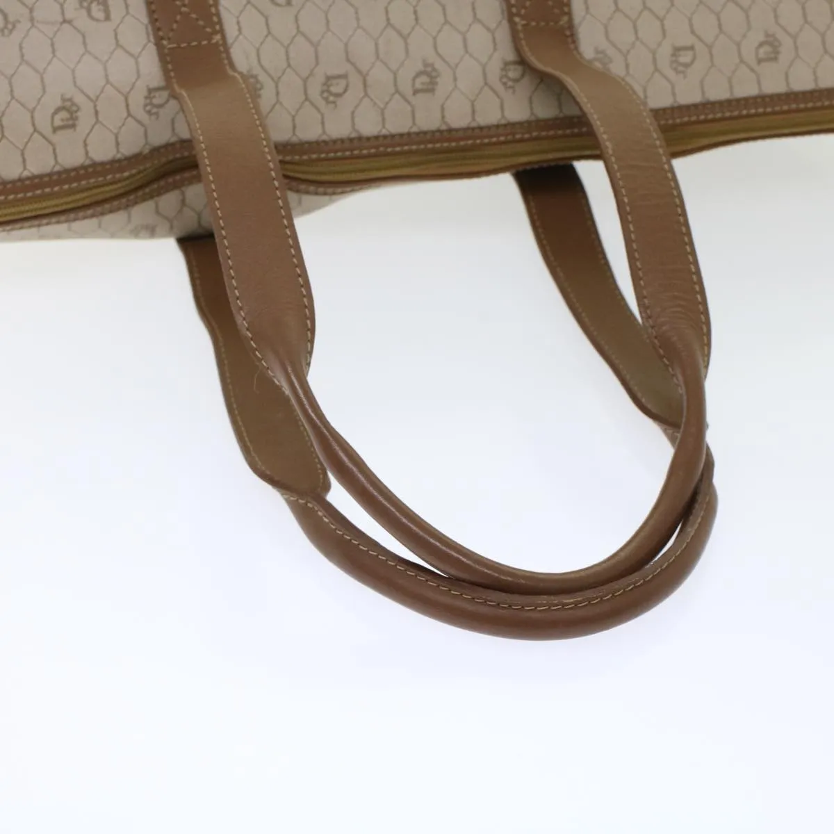 CHRISTIAN DIOR Honeycomb Canvas Tote Bag PVC Leather Beige Brown Auth ar9982