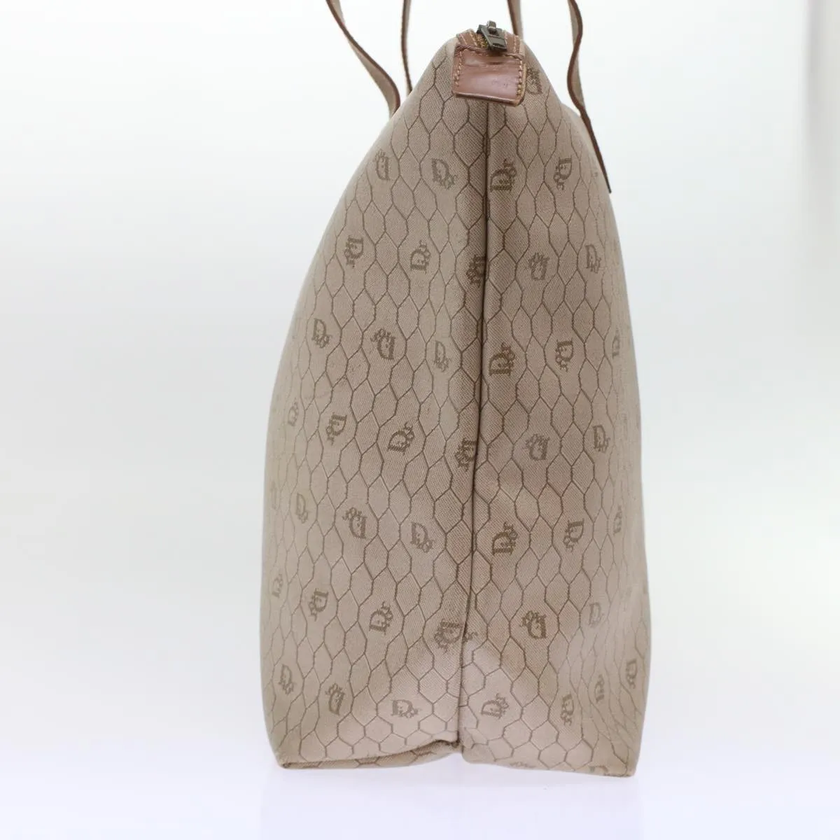 CHRISTIAN DIOR Honeycomb Canvas Tote Bag PVC Leather Beige Brown Auth ar9982
