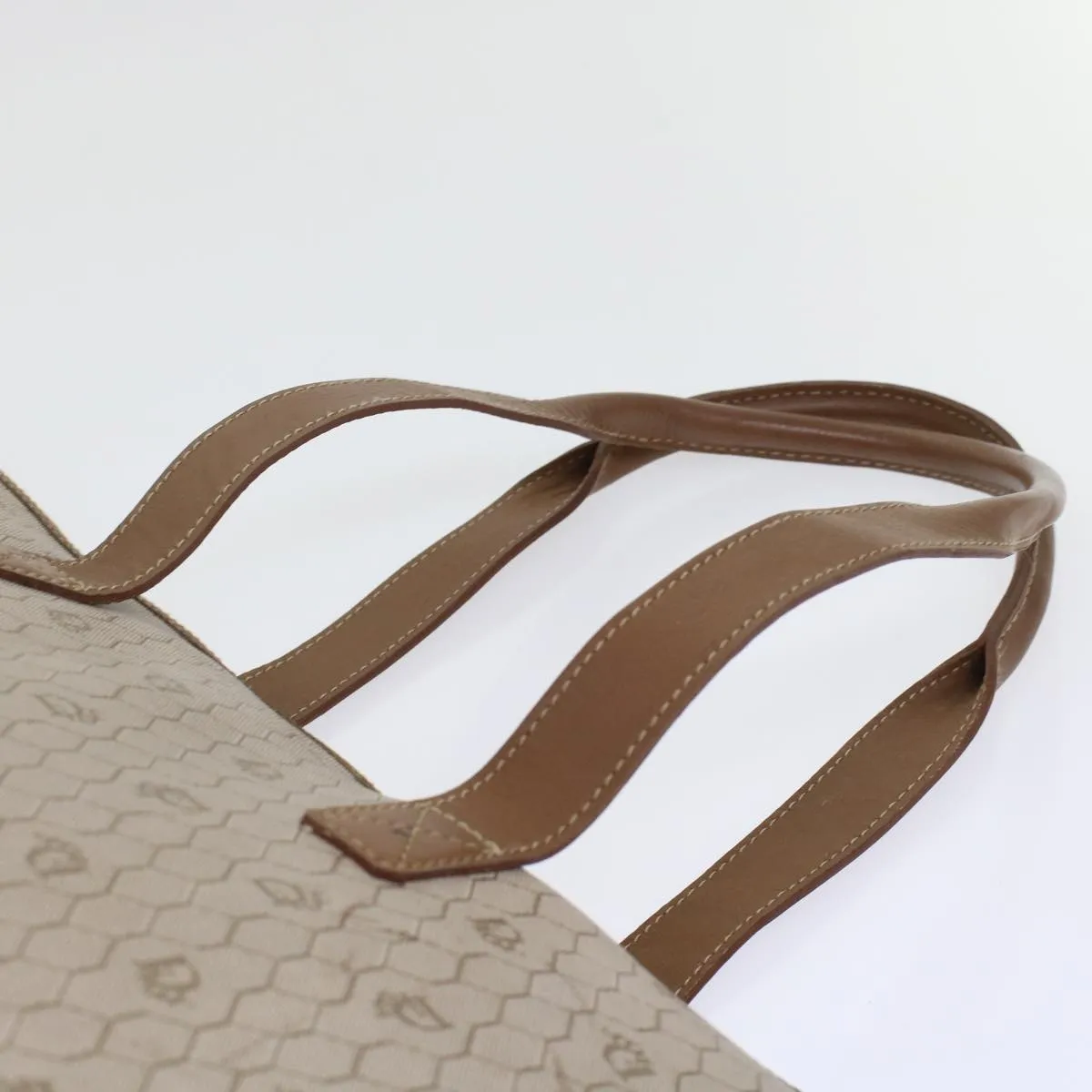 CHRISTIAN DIOR Honeycomb Canvas Tote Bag PVC Leather Beige Brown Auth ar9982