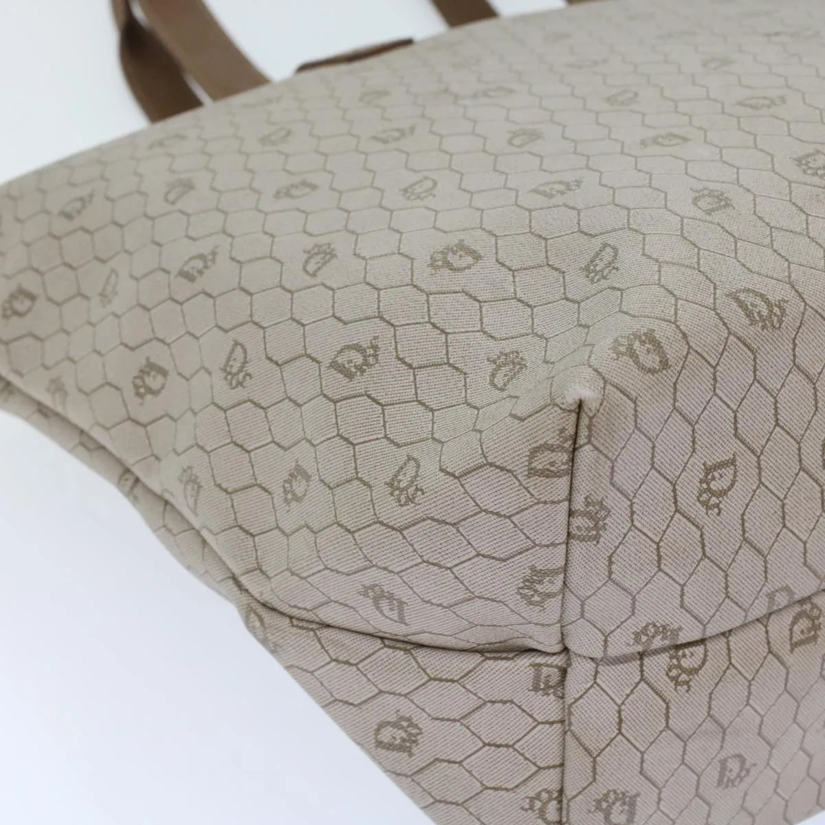 CHRISTIAN DIOR Honeycomb Canvas Tote Bag PVC Leather Beige Brown Auth ar9982