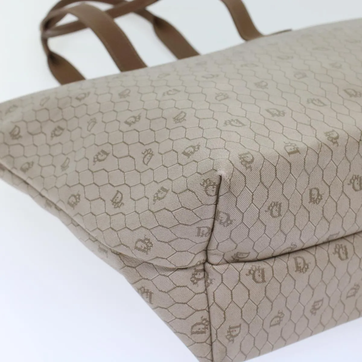 CHRISTIAN DIOR Honeycomb Canvas Tote Bag PVC Leather Beige Brown Auth ar9982