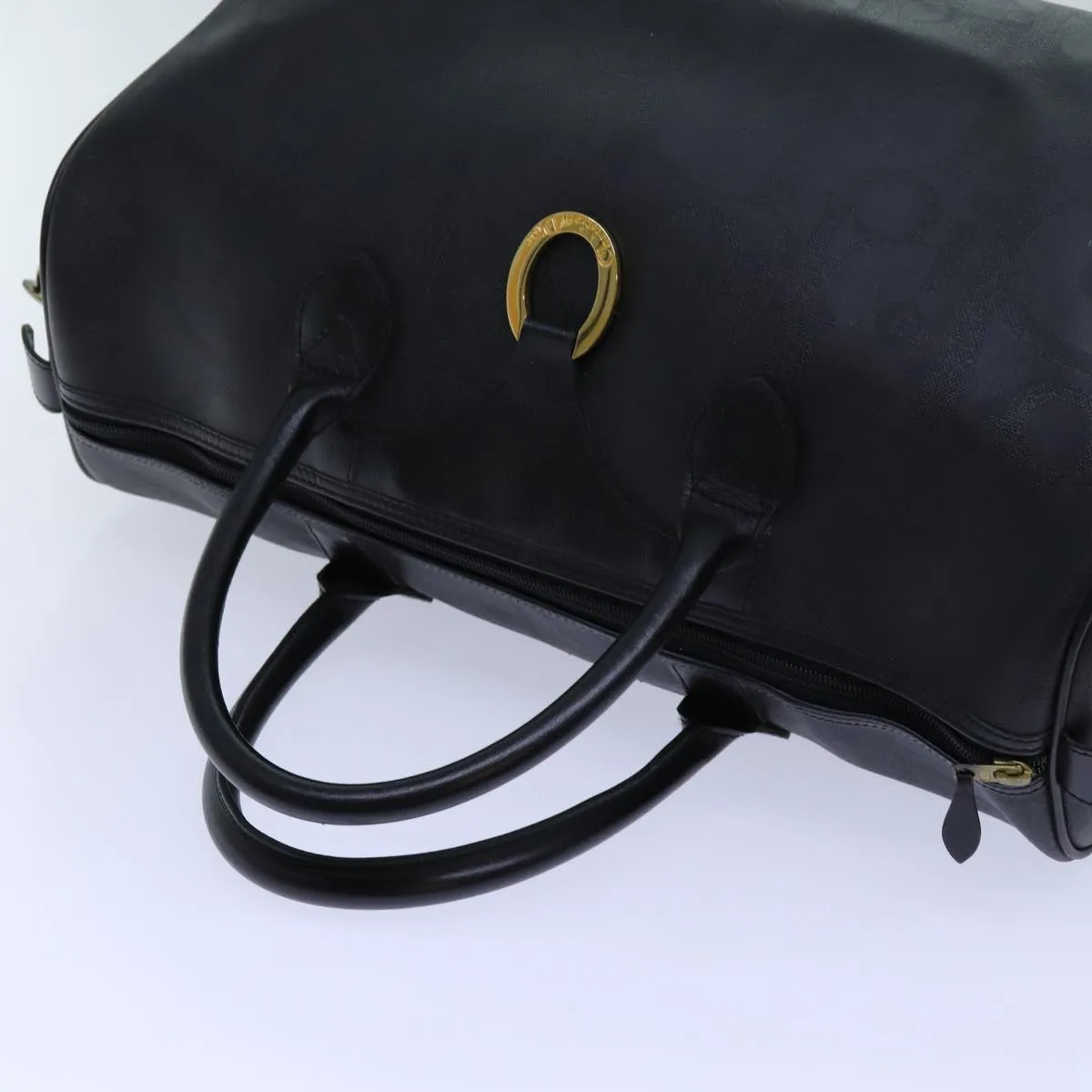 CHRISTIAN DIOR Trotter Canvas Boston Bag 2way Black Auth yk11514