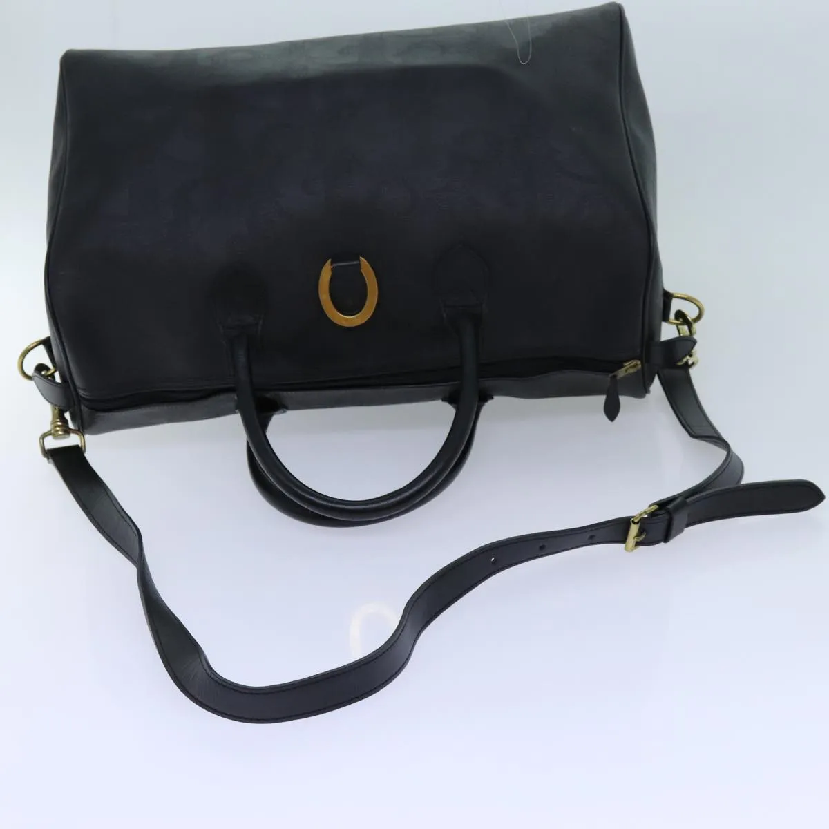 CHRISTIAN DIOR Trotter Canvas Boston Bag 2way Black Auth yk11514