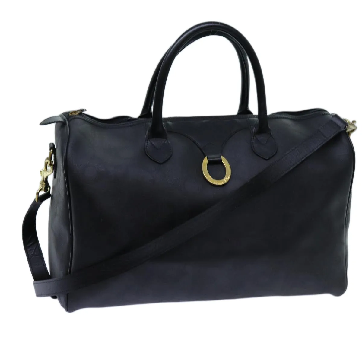 CHRISTIAN DIOR Trotter Canvas Boston Bag 2way Black Auth yk11514