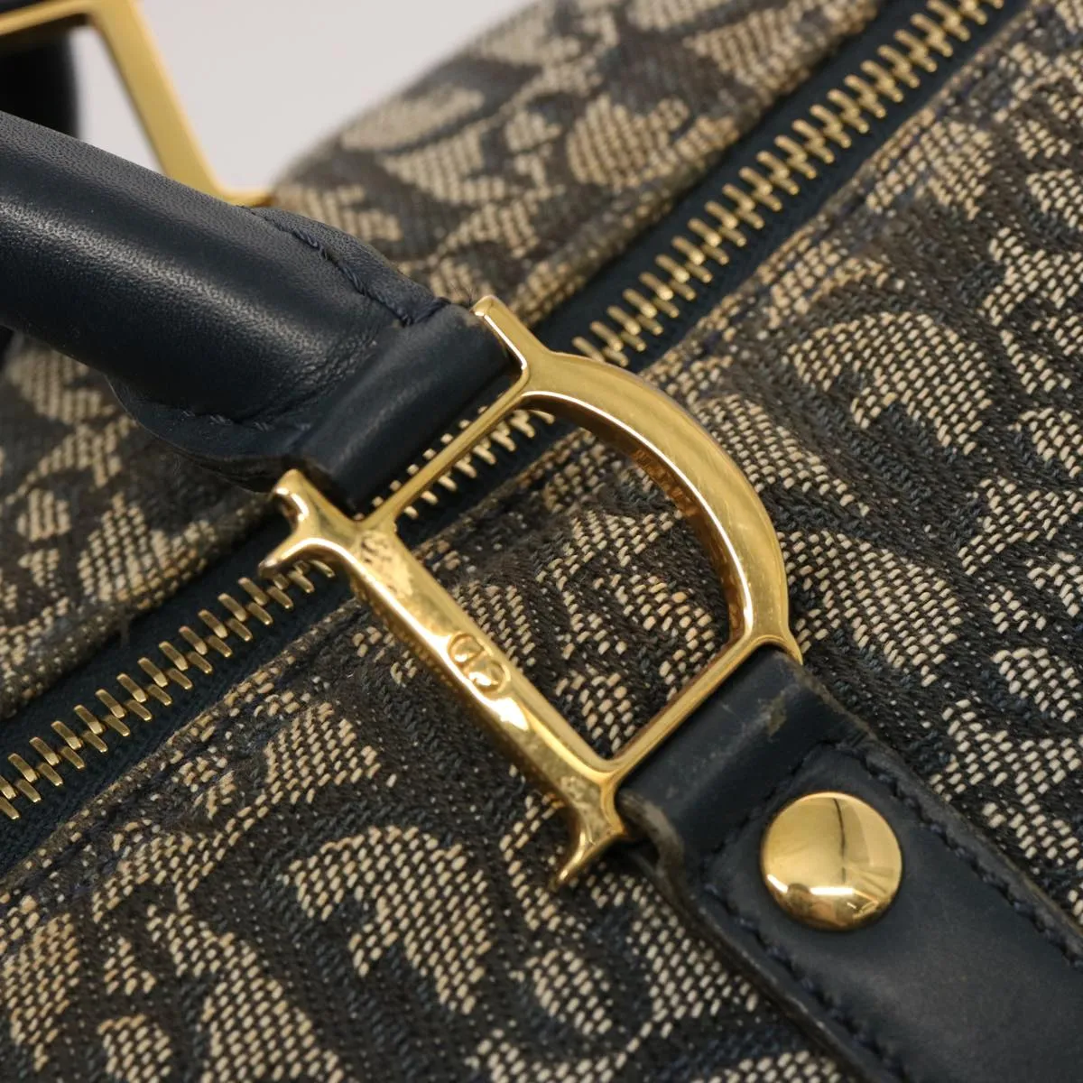 CHRISTIAN DIOR Trotter Canvas Boston Bag Navy Auth 75131