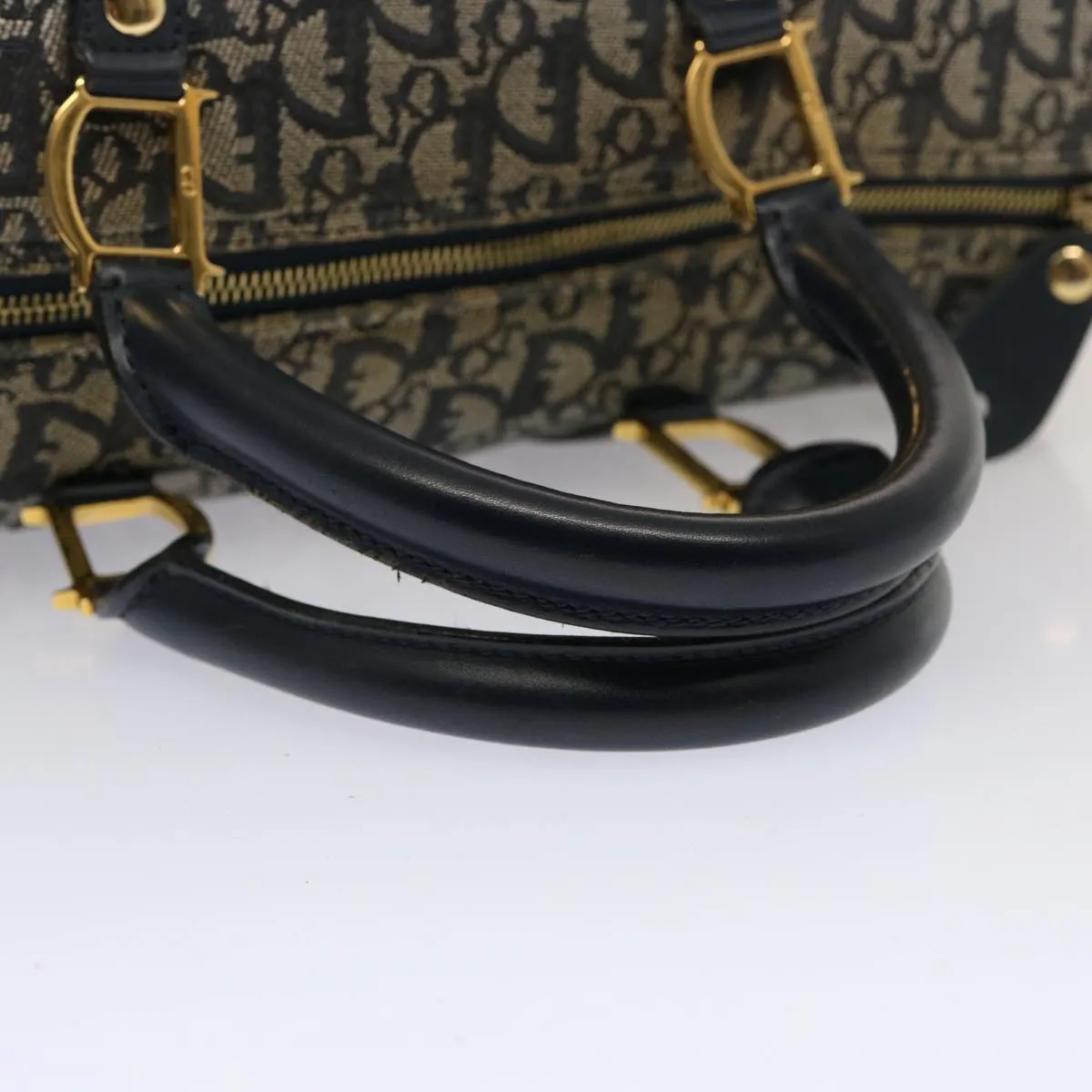 CHRISTIAN DIOR Trotter Canvas Boston Bag Navy Auth 75131