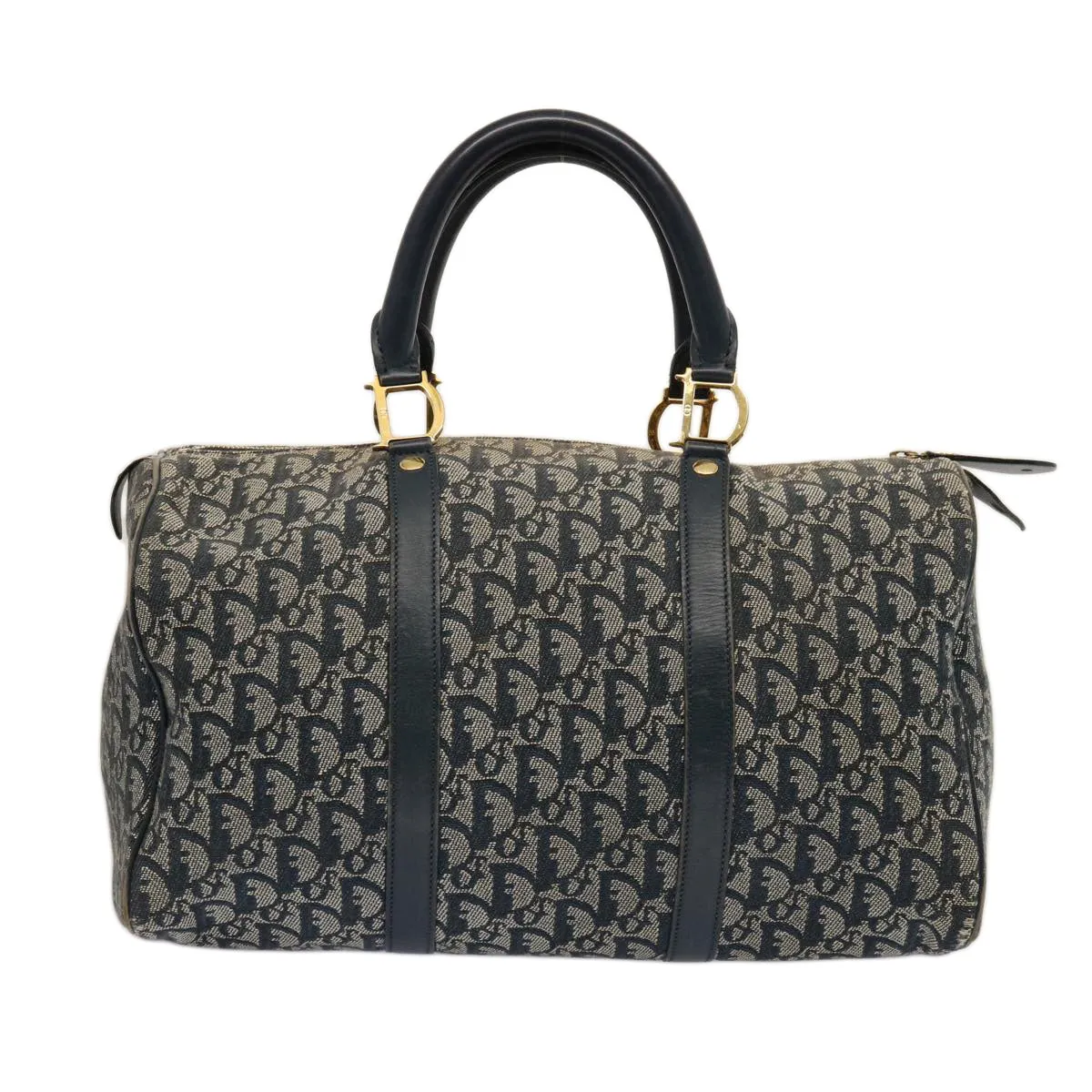CHRISTIAN DIOR Trotter Canvas Boston Bag Navy Auth 75131