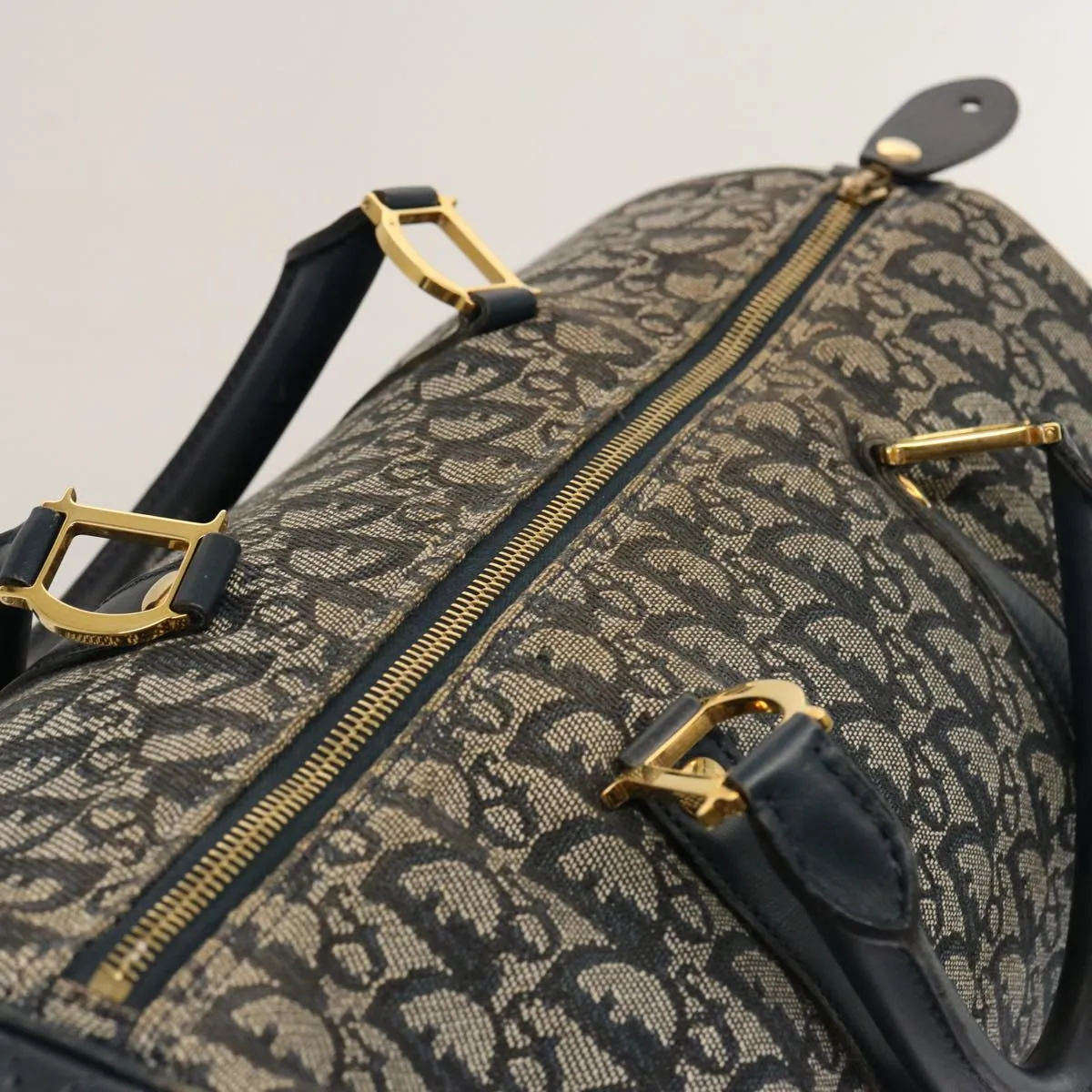 CHRISTIAN DIOR Trotter Canvas Boston Bag Navy Auth 75131