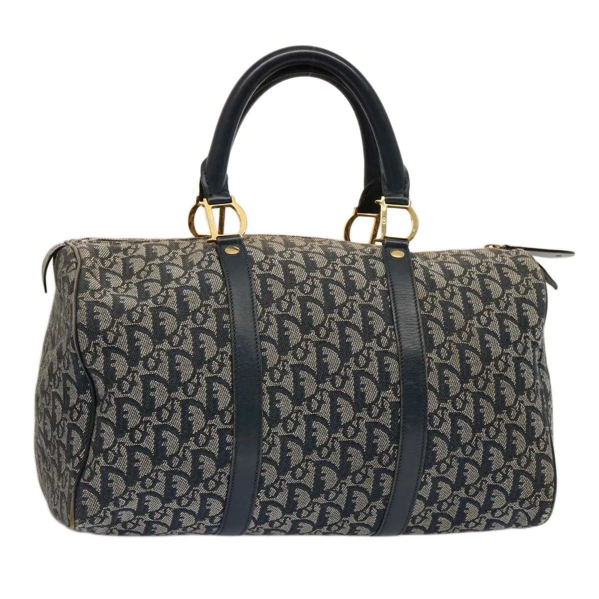 CHRISTIAN DIOR Trotter Canvas Boston Bag Navy Auth 75131