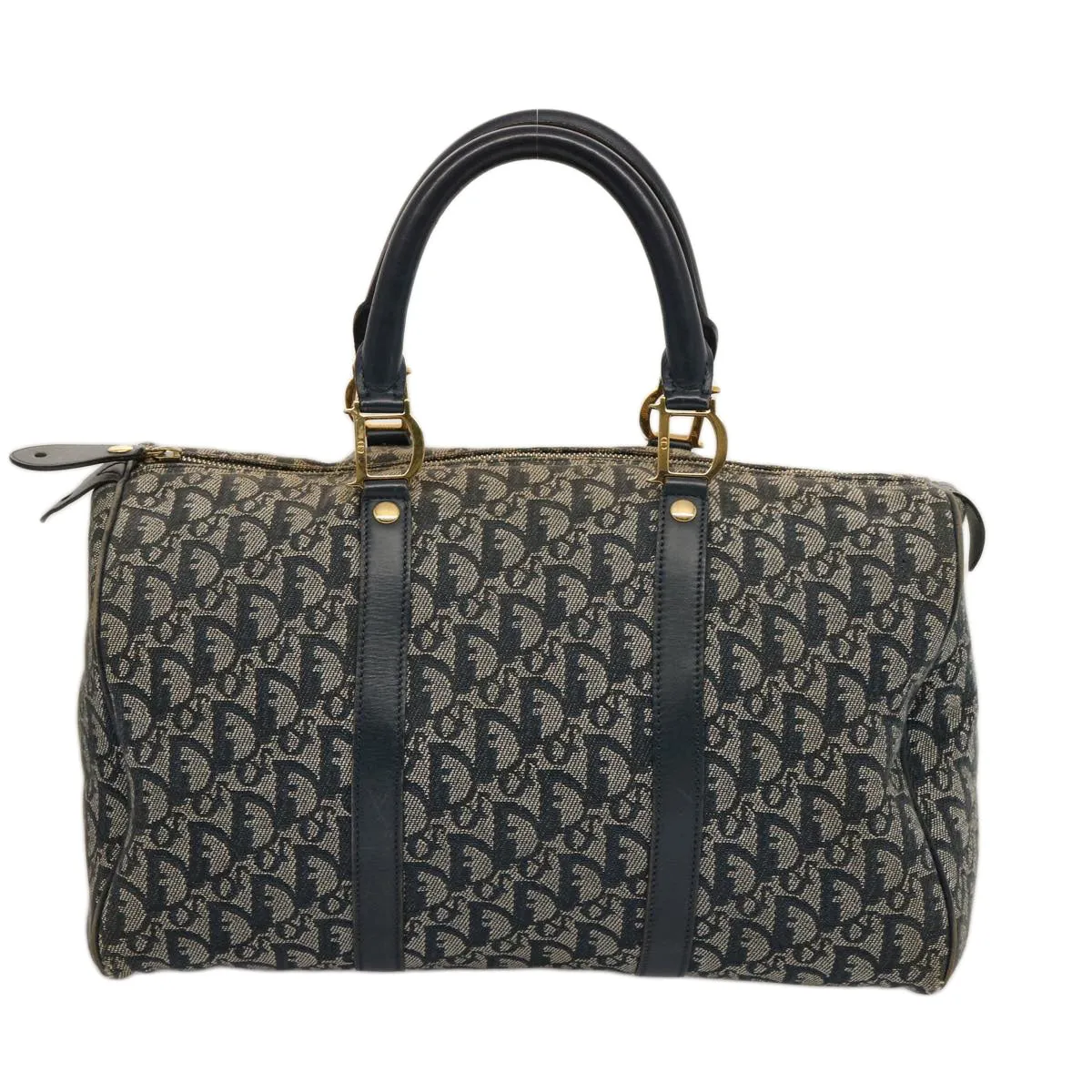 CHRISTIAN DIOR Trotter Canvas Boston Bag Navy Auth 75131