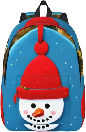 Christmas Carton Snowman Print Canvas Backpack Women,Mens Travel Casual Daypack Bookbag For Laptop Work Travel Hiking