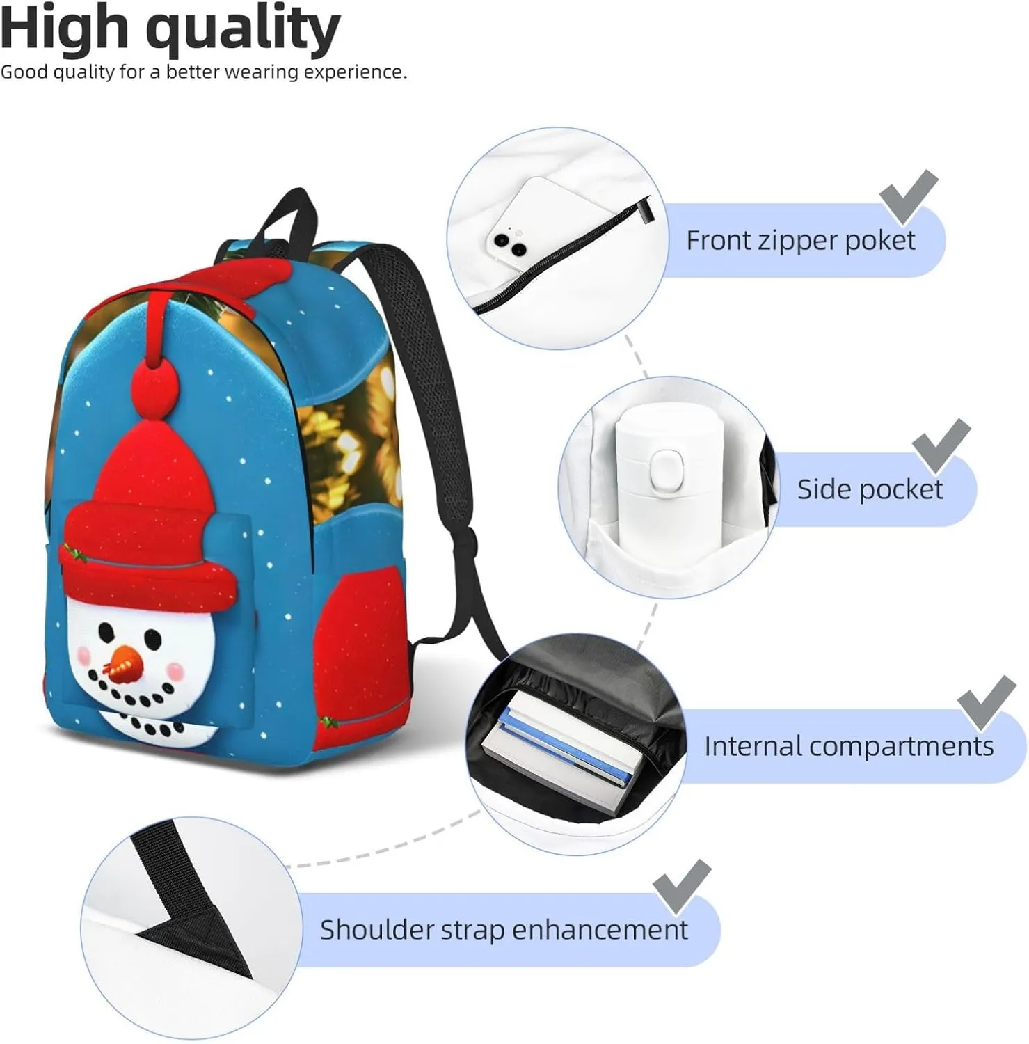 Christmas Carton Snowman Print Canvas Backpack Women,Mens Travel Casual Daypack Bookbag For Laptop Work Travel Hiking