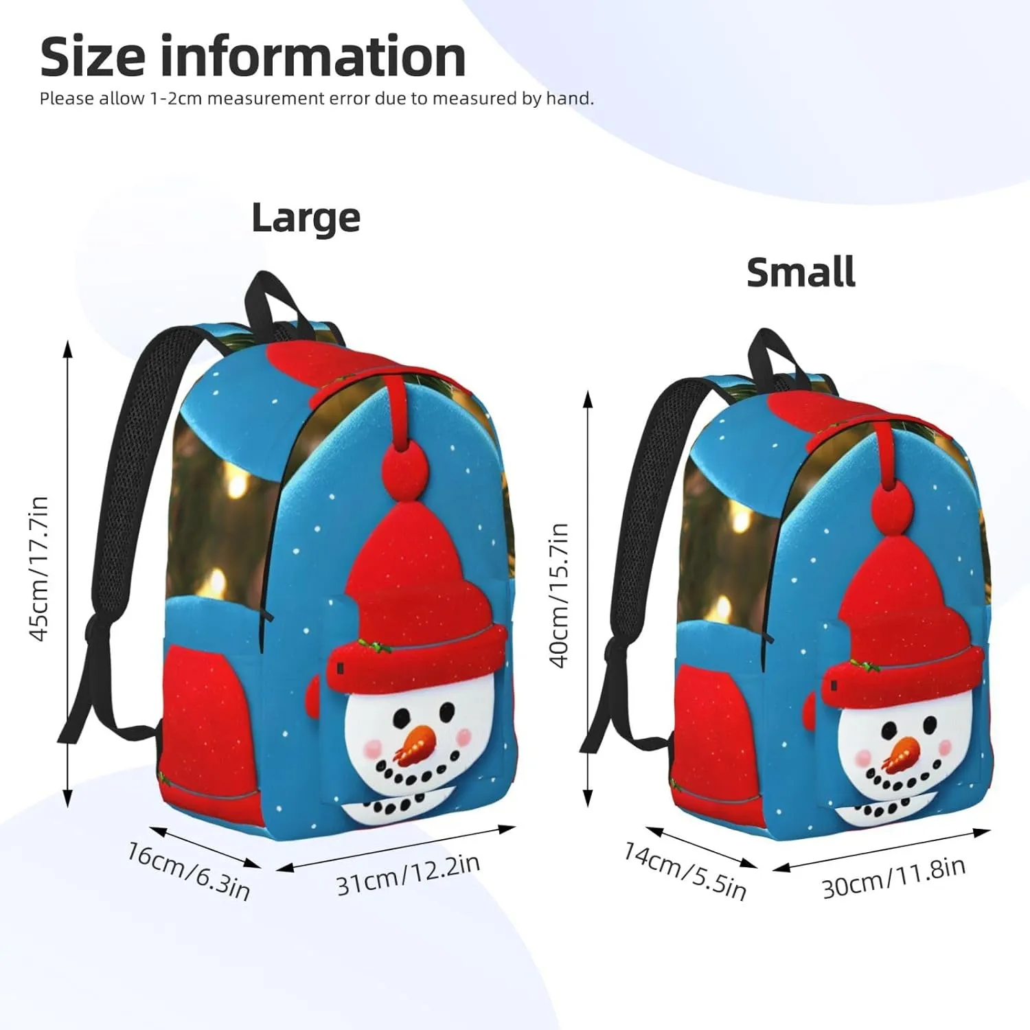 Christmas Carton Snowman Print Canvas Backpack Women,Mens Travel Casual Daypack Bookbag For Laptop Work Travel Hiking