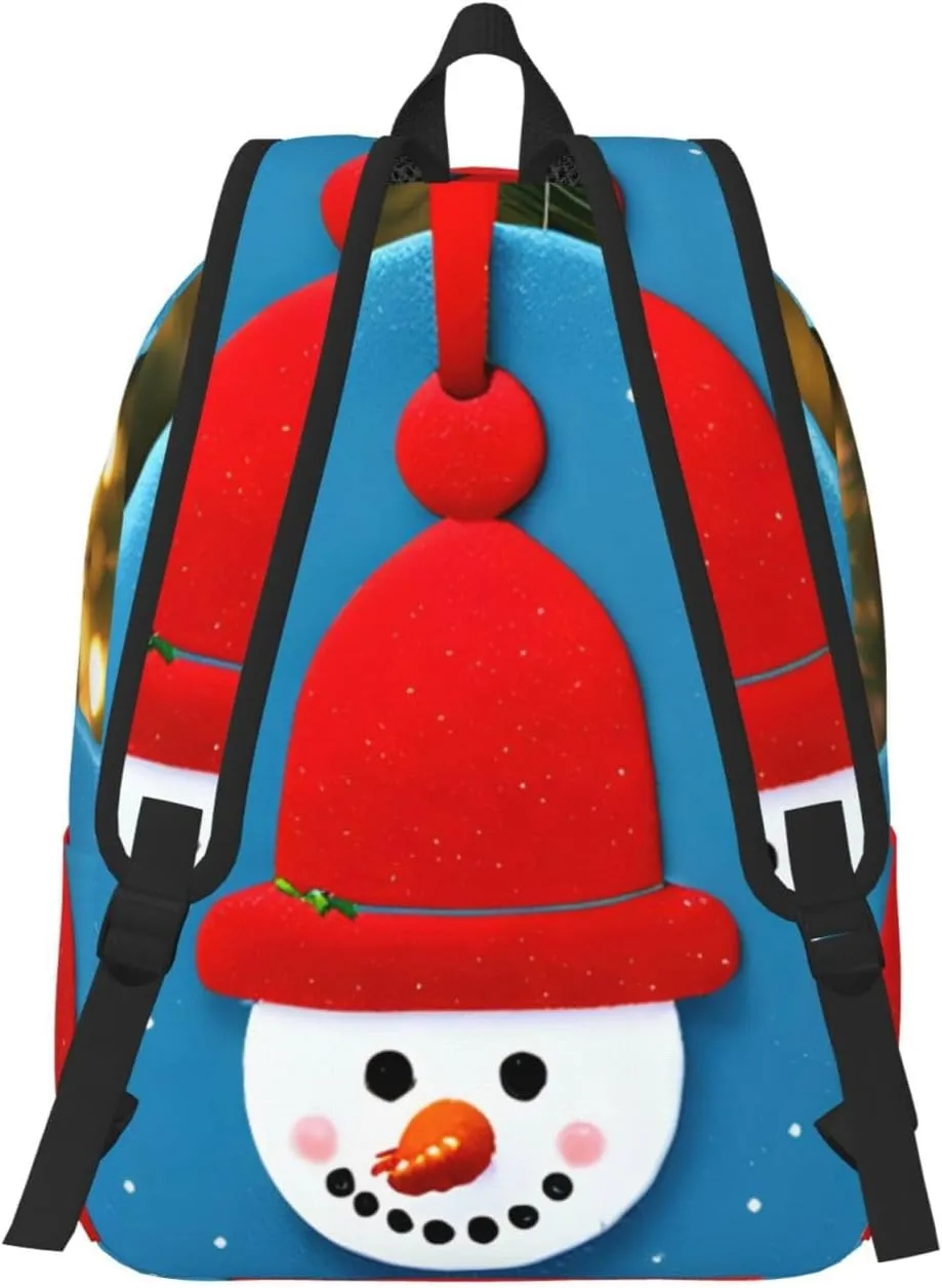 Christmas Carton Snowman Print Canvas Backpack Women,Mens Travel Casual Daypack Bookbag For Laptop Work Travel Hiking