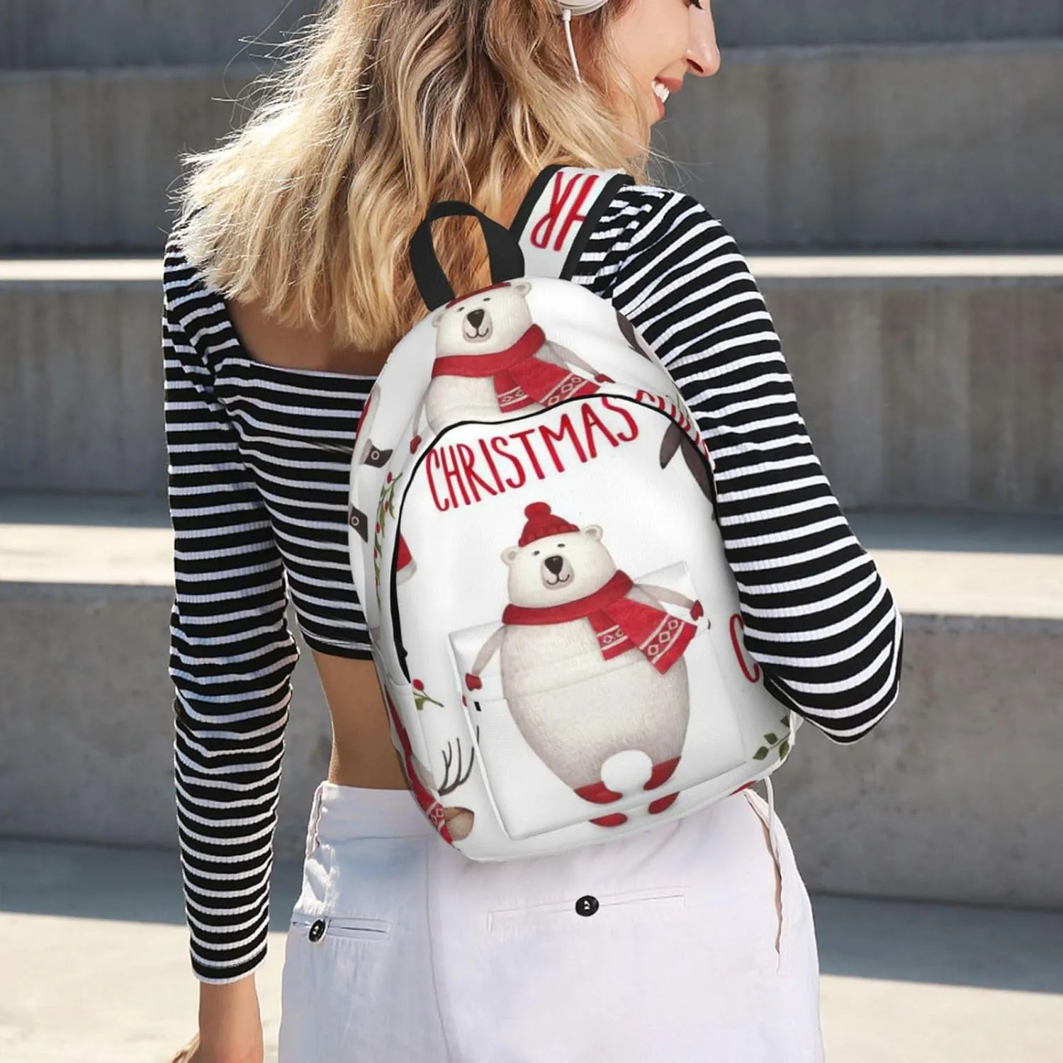 Christmas Santa Claus Print Canvas Backpack Women,Mens Travel Casual Daypack Bookbag For Laptop Work Travel Hiking
