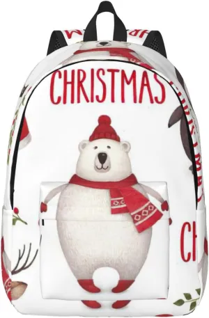 Christmas Santa Claus Print Canvas Backpack Women,Mens Travel Casual Daypack Bookbag For Laptop Work Travel Hiking