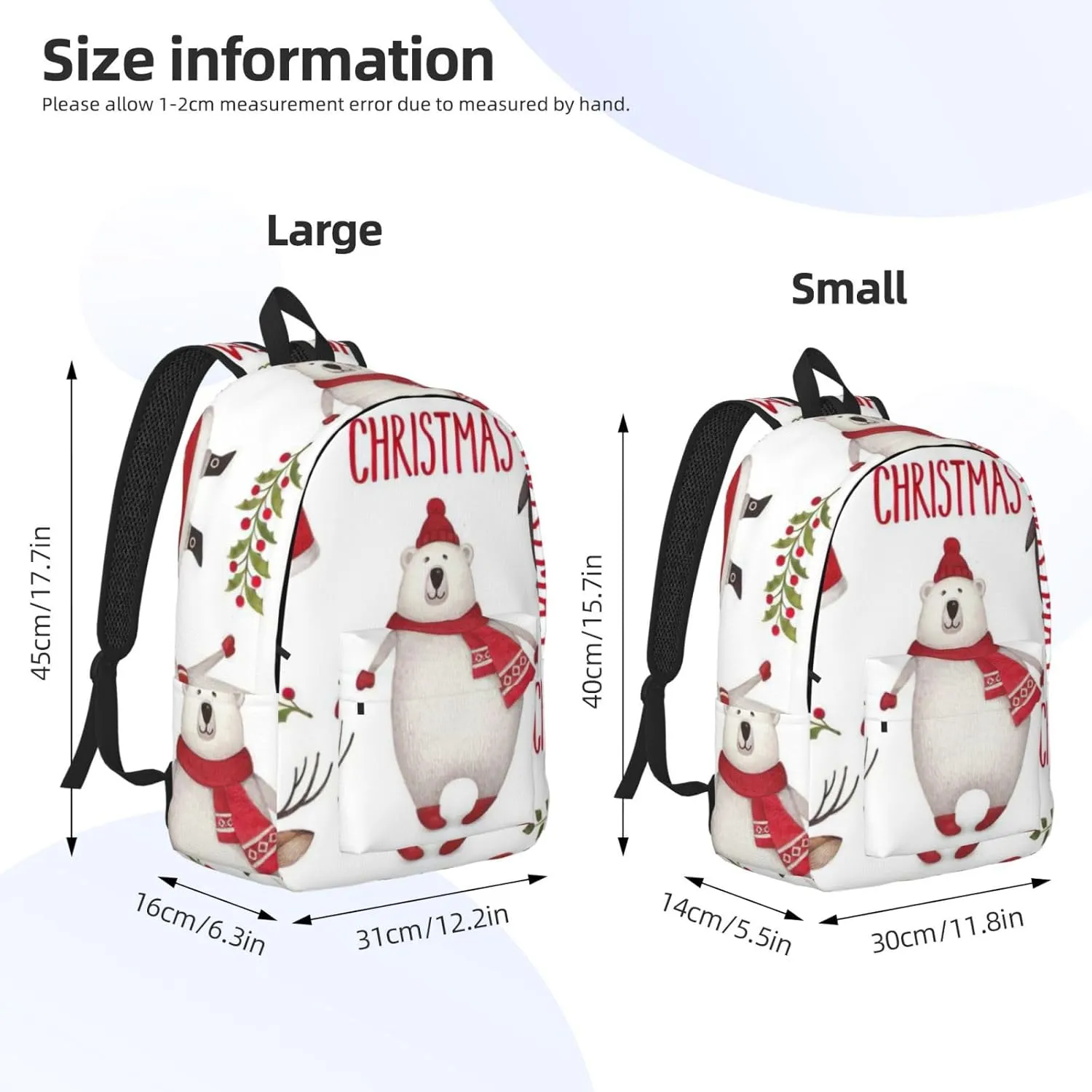 Christmas Santa Claus Print Canvas Backpack Women,Mens Travel Casual Daypack Bookbag For Laptop Work Travel Hiking