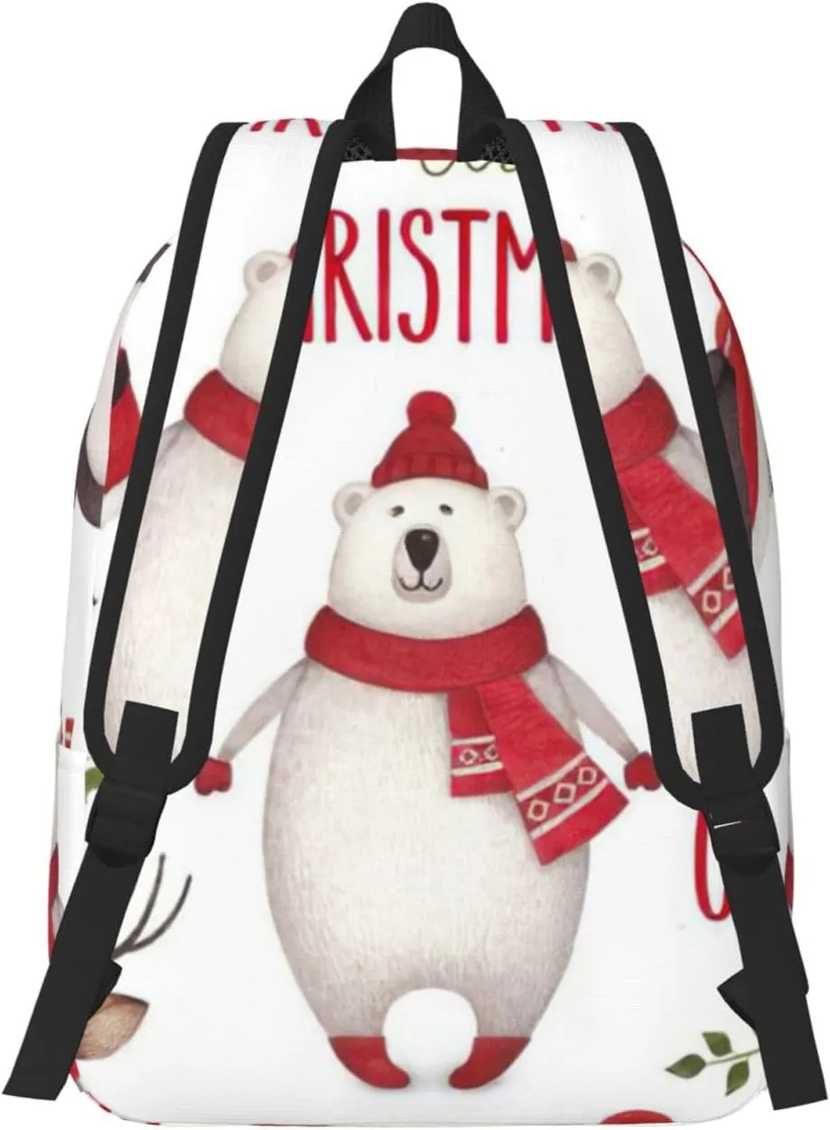 Christmas Santa Claus Print Canvas Backpack Women,Mens Travel Casual Daypack Bookbag For Laptop Work Travel Hiking