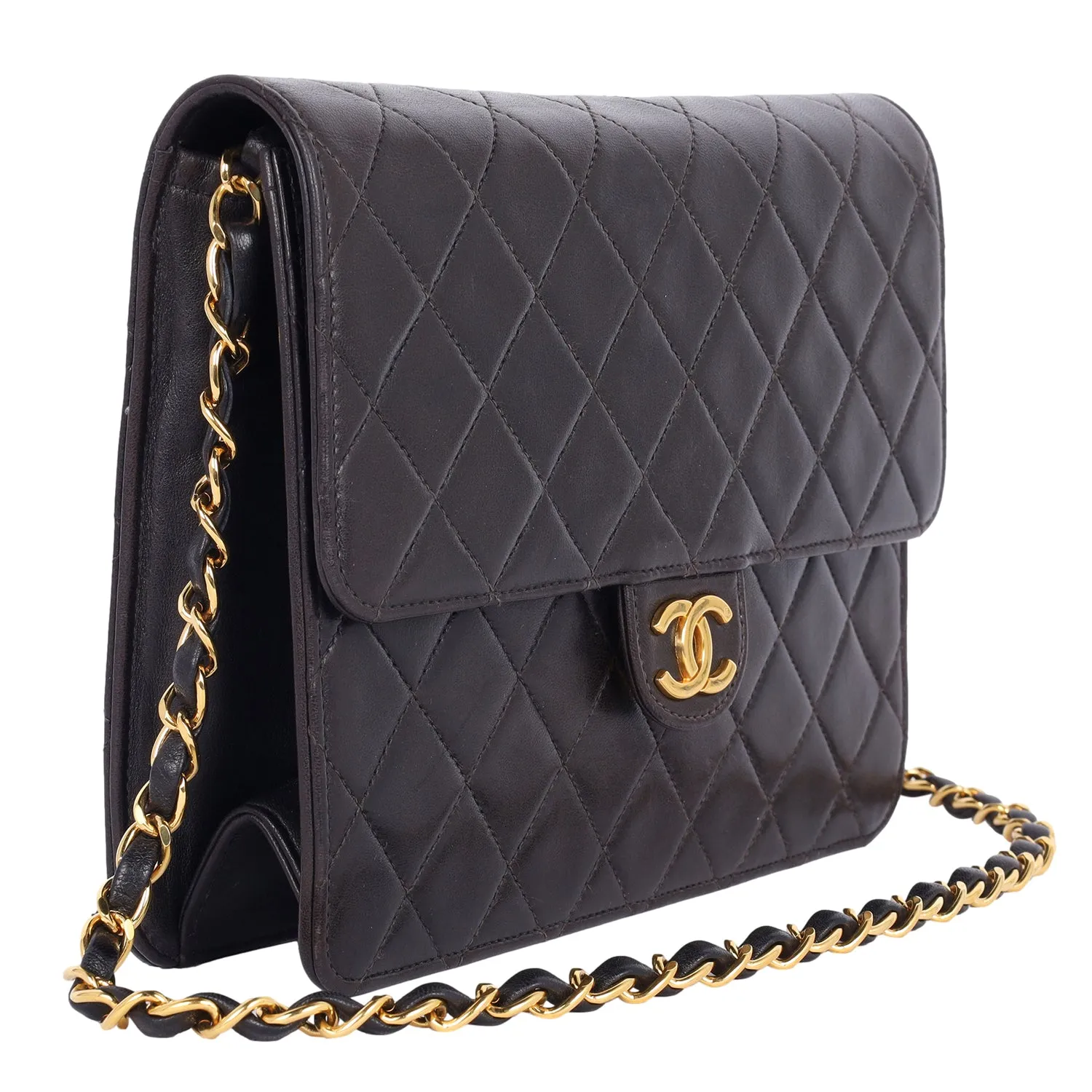 Classic CC Front Flap Lambskin Leather Shoulder Bag