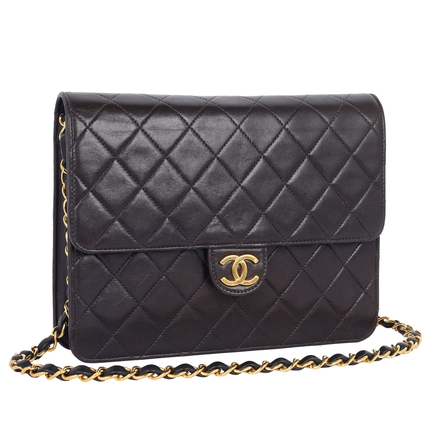 Classic CC Front Flap Lambskin Leather Shoulder Bag