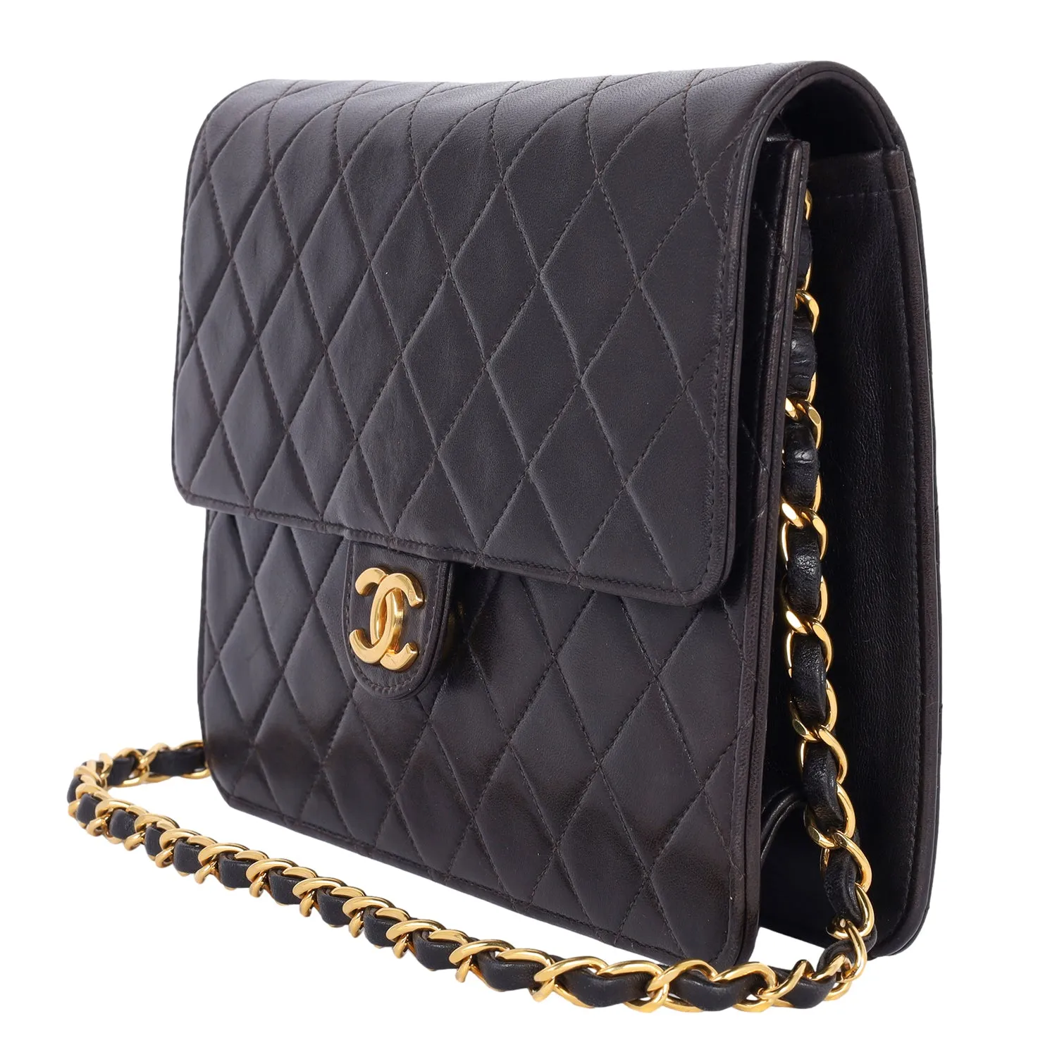 Classic CC Front Flap Lambskin Leather Shoulder Bag
