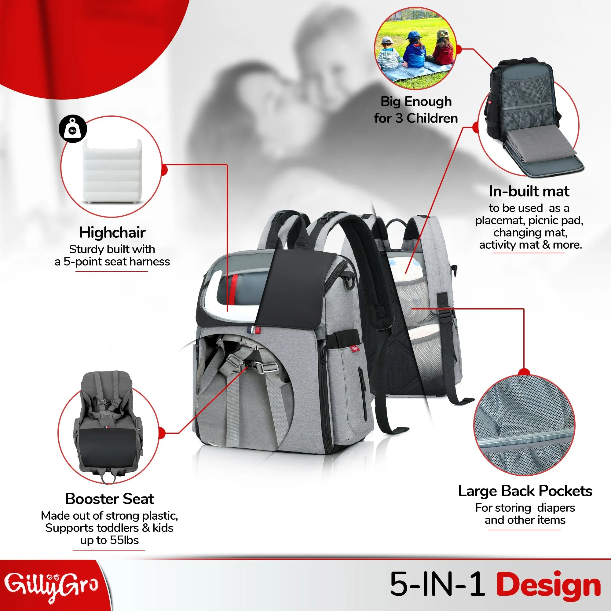 Classic Gray Gillygro Multipurpose Baby Backpack