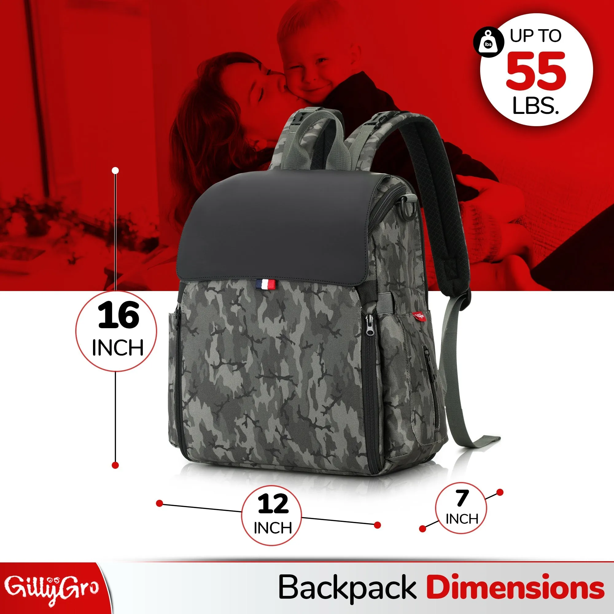Classic Gray Gillygro Multipurpose Baby Backpack