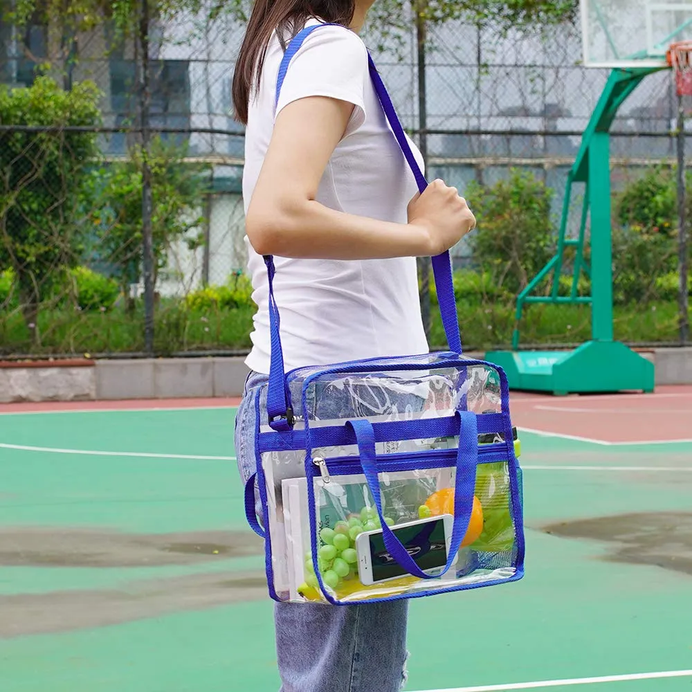 Clear Bag Stadium Approved,Multi-Pockets Clear Tote Bag with Adjustable Shoulder Strap,Perfect for Work, School, Sports Games and Concerts-12 X12 X6(Blue)