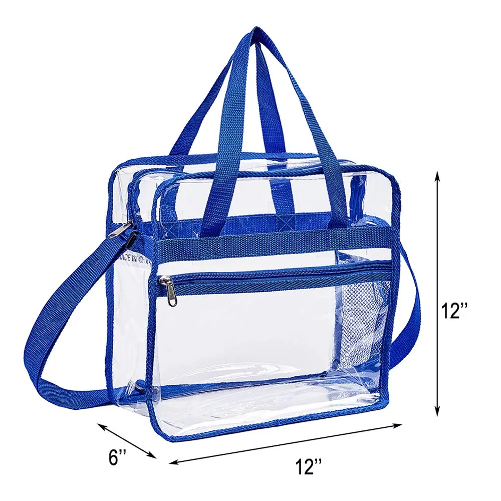 Clear Bag Stadium Approved,Multi-Pockets Clear Tote Bag with Adjustable Shoulder Strap,Perfect for Work, School, Sports Games and Concerts-12 X12 X6(Blue)